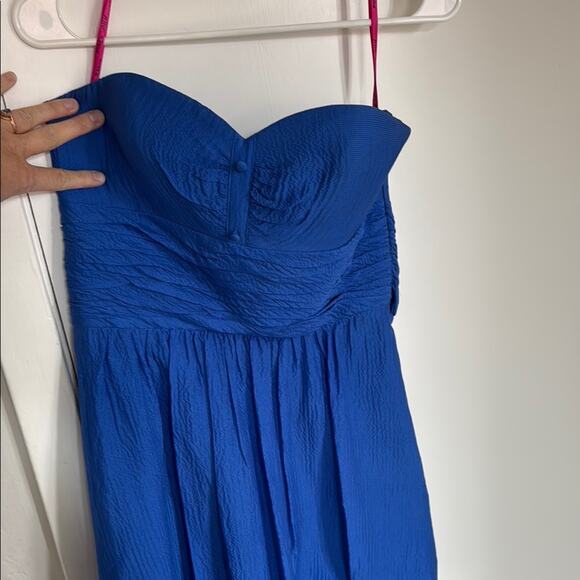 Betsey Johnson Strapless Bubble Hem Silk Mini Dress Size 8 Royal Blue - Picture 2 of 5